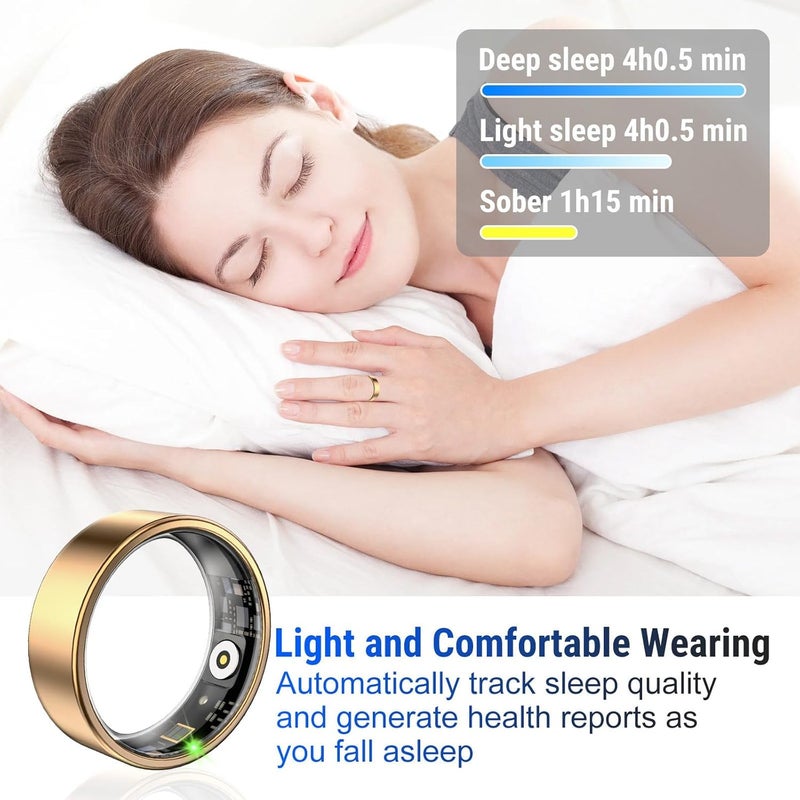 Weylmd Smart Ring Fitness Tracker for Women & Men, Heart Rate, Blood Oxygen, Blood Pressure, Sleep & Step Monitor, IP68 Waterproof Health Ring, Compatible with iPhone - Image 4